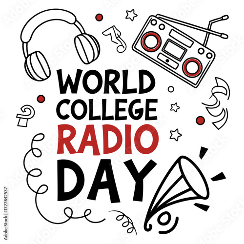 WORLD COLLEGE RADIO DAY vector illustration