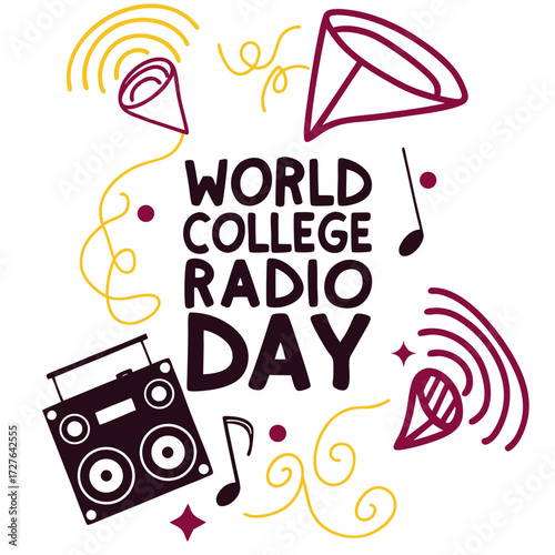 WORLD COLLEGE RADIO DAY vector illustration