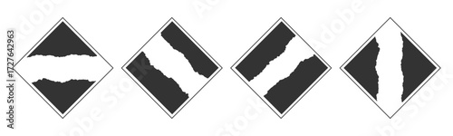 Jagged edge rectangle shape. Rectangle torn paper set. Rough border, divider shapes, banners with jagged edge rectangle frame. Vector illustration.