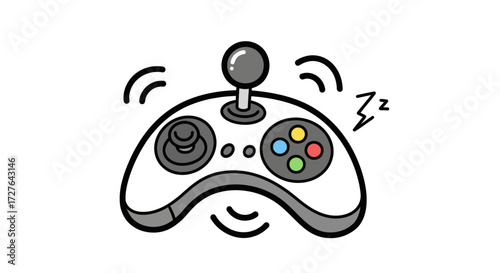 Cartoon Video Game Controller with Joystick and Buttons.