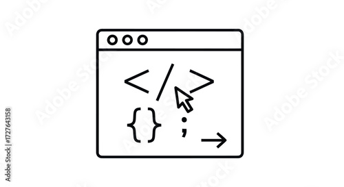 Simple Black and White Coding Window Icon with Cursor.