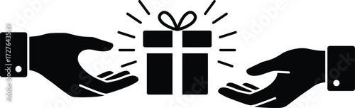 Hand Giving a Gift Box Line Art