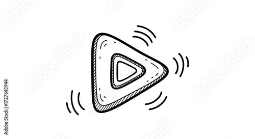 Hand-drawn Play Button Icon with Sound Waves.