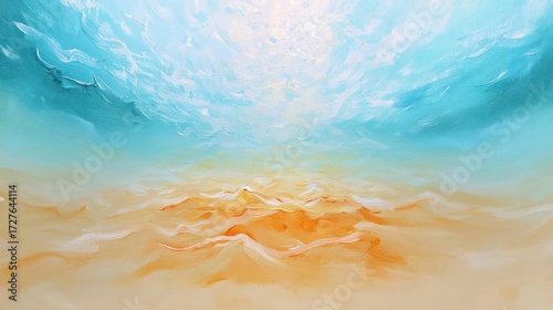 Abstract Ocean Scene Painted in Blue and Orange Hues