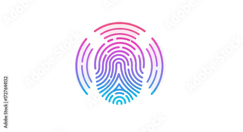 Colorful Digital Fingerprint Icon with Concentric Circles.