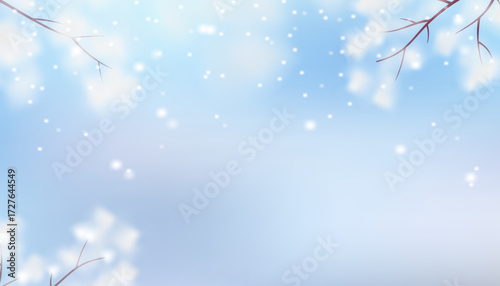 Blurred winter snow-covered leaves on an abstract background with a blue-pink gradient. Winter-themed blur effect. Vector illustration