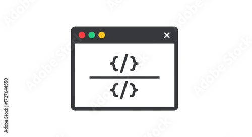 Dark mode browser window icon with split view code symbols for programming and development.