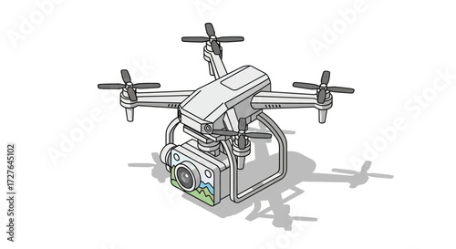 Modern Quadcopter Drone with Camera Illustration.