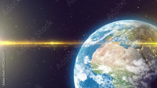 realistic earth in space animation with sun rays