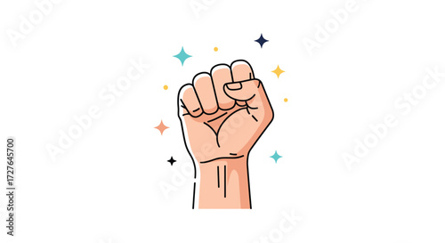 A raised fist symbolizes strength determination and the pursuit of justice during moments of empowerment and change.