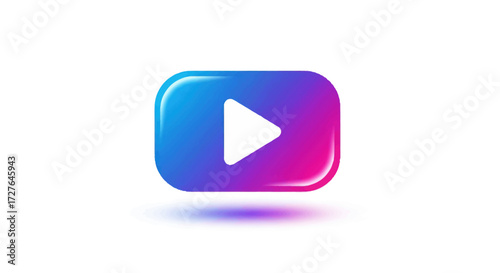 Glossy 3D Play Button Icon with Gradient Colors.