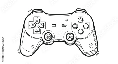 Hand-drawn sketch illustration of a modern video game controller or gamepad.