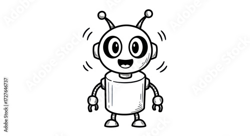 Cartoon Robot Illustration with Antennae and Happy Expression.