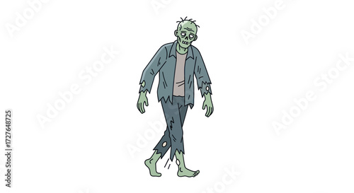 Walking Zombie Illustration Decaying Clothing Greenish Skin.