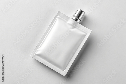 Elegant clear perfume bottle with silver cap product shot