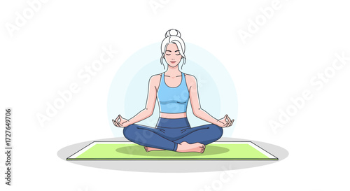 Woman practicing yoga meditation in lotus pose on a mat.
