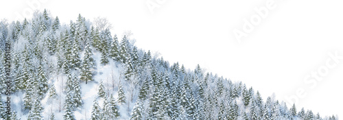 3D render panoramic view of mountains in winter on a transparent background.	