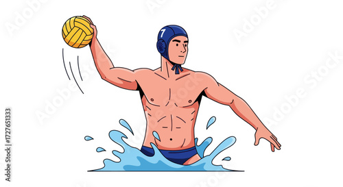 Muscular male water polo player in action throwing a ball.