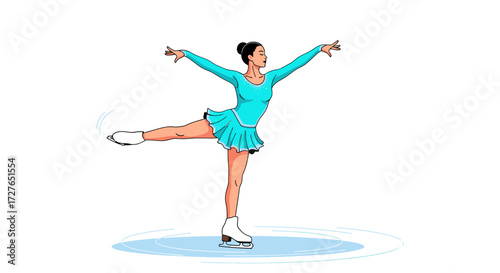 Graceful Figure Skater in Teal Outfit.