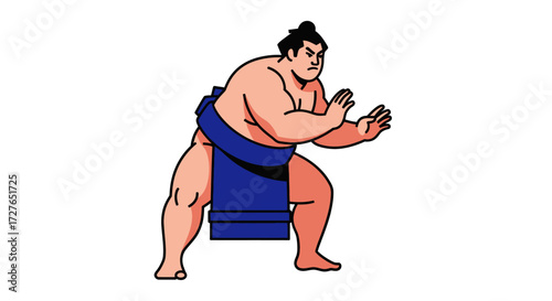 Cartoon Sumo Wrestler in Mawashi Ready to Fight.