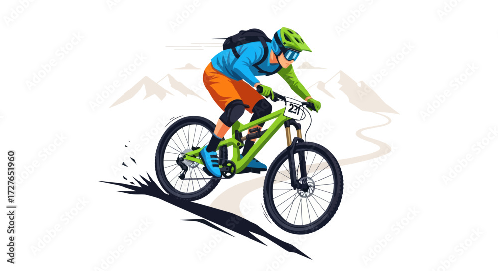 Obraz premium Mountain Biker in Action Descending a Steep Trail with Speed.