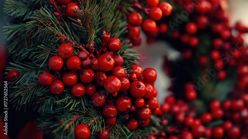 Close up of wreath with red berries