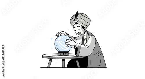 Man in Turban Gazing into Crystal Ball.
