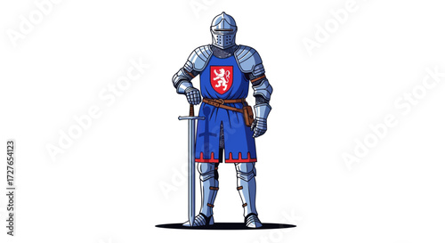 Medieval Knight in Full Plate Armor with Sword.