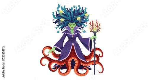 Sea Witch with Octopus Tentacles and Coral Hair.