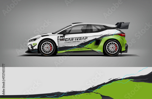 Racing Car Wrap Livery Design With White Green Black Sport Style. Livery Vector EPS Printable File