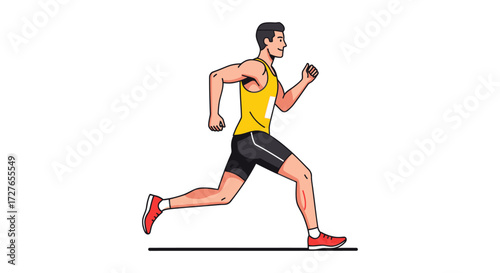Athletic Man in Yellow Singlet Running Race.
