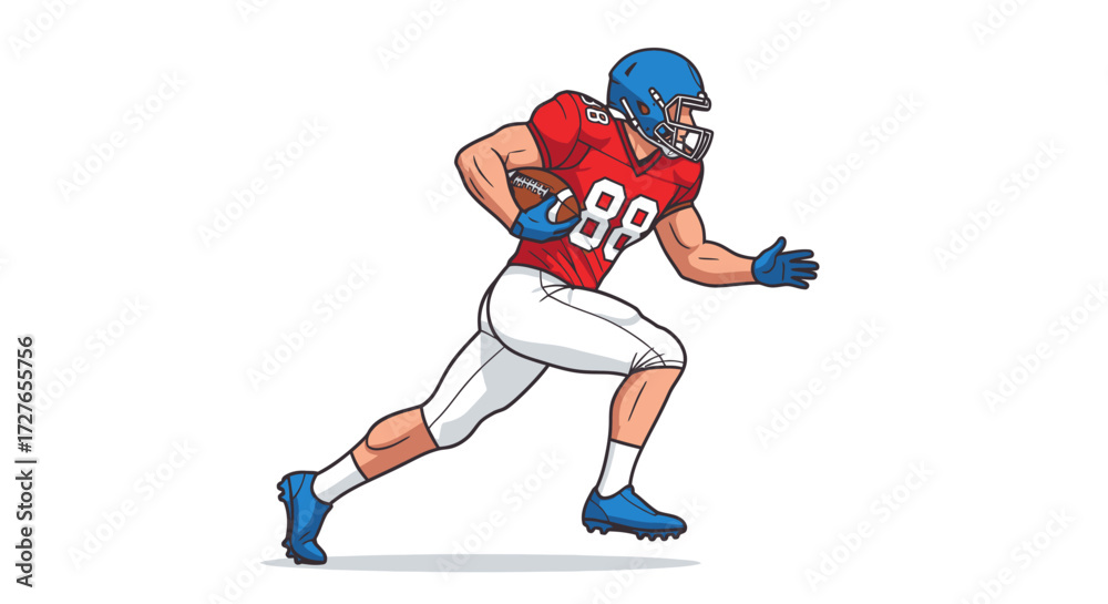 Fototapeta premium Dynamic cartoon illustration of an American football player running with the ball.