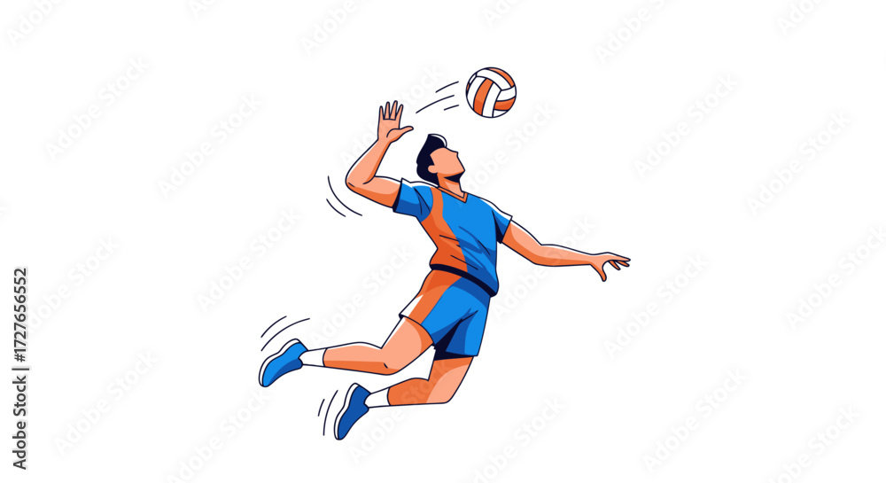 Obraz premium Dynamic Volleyball Player in Mid-Air Spike.