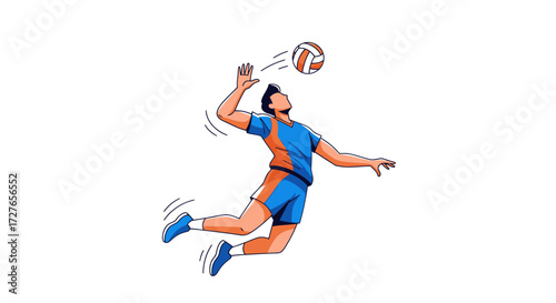 Dynamic Volleyball Player in Mid-Air Spike.
