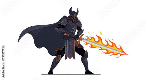 Dark Knight in Fiery Armor with Flaming Sword.