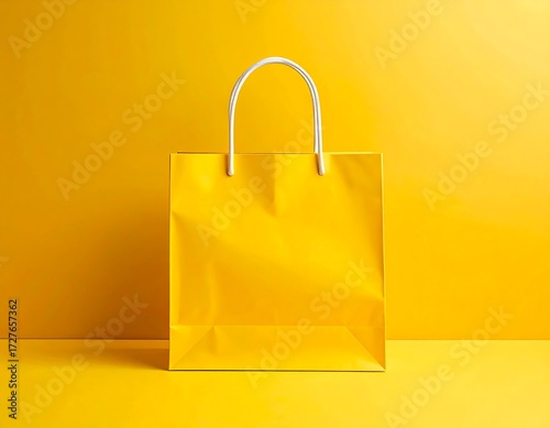 Bright yellow shopping bag on a yellow background