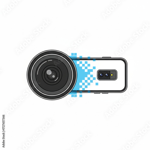 Film camera lens turning into smartphone lens vector illustration