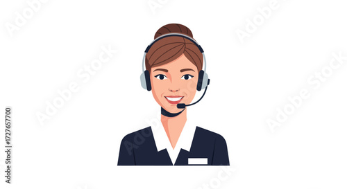 Smiling Female Customer Service Representative Wearing Headset.