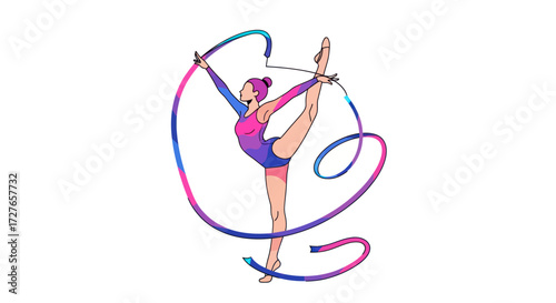 Rhythmic Gymnastics Athlete with Flowing Ribbon.