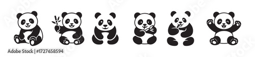 Panda baby animal, panda bear vector, panda bear icon, cute panda bear set vector silhouette, vector illustration EPS 10.