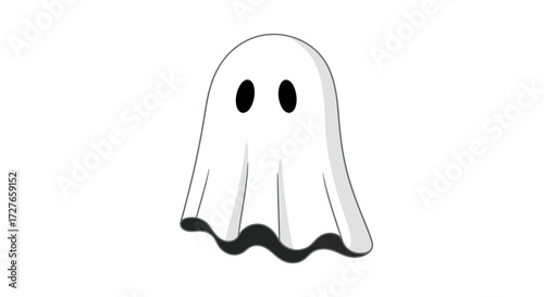 Simple Cartoon Ghost with Black Eyes and Bottom Edge.