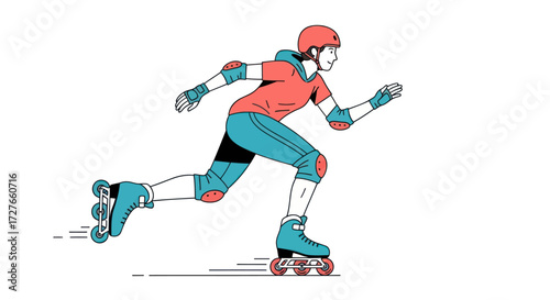Rollerblading Athlete in Motion Protective Gear Dynamic Pose.