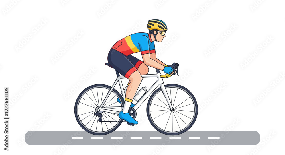 Fototapeta premium Male cyclist in colorful jersey riding a road bicycle.