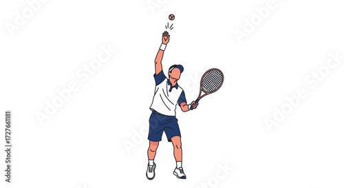Tennis Player in Action with Racket and Shuttlecock.