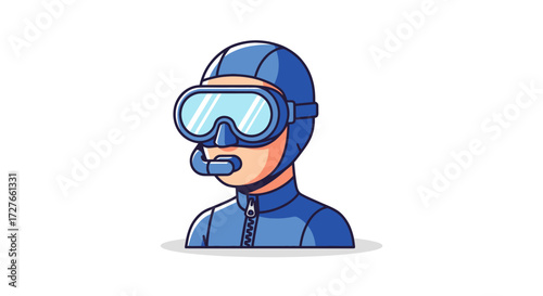 Cartoon Illustration of a Diver in Diving Gear.