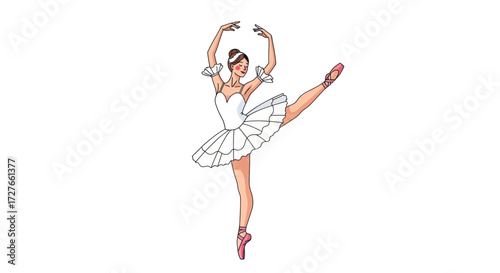 Graceful Ballerina in Pointe Position White Tights and Tutu.