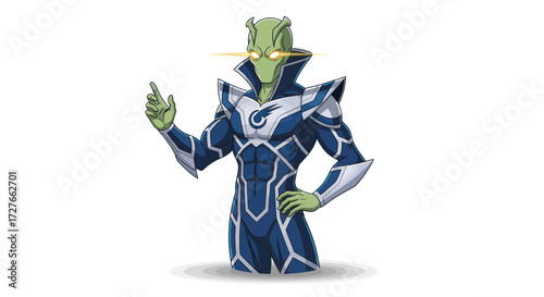 Alien Commander in Futuristic Armor with Glowing Eyes.