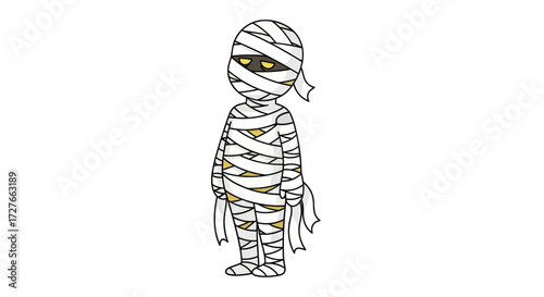 Cartoon Mummy Wrapped in Bandages with Glowing Eyes.