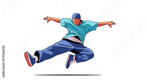 Energetic Dancer in Mid-Air Performing a Hip-Hop Move.