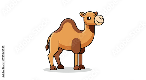 Cartoon Camel with Two Humps Standing Profile View Cute Animal Illustration.